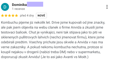 Screenshot zákaznické recenze ANVIDA